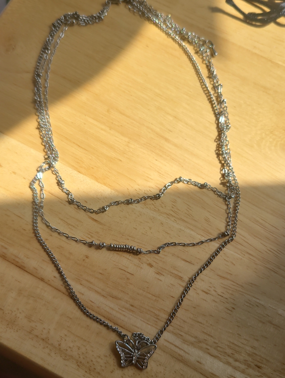 Silver Butterfly Layered Necklace - Women Jewelry